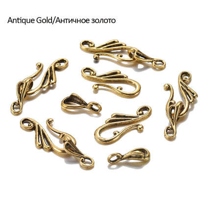 Antique bronze silver metal musical note hook connector toggle clasp with intricate filigree for jewelry making