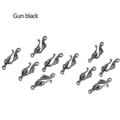 Gun black ornate metal clasps with flowing symmetrical scrollwork design for jewelry making and musical note hook use