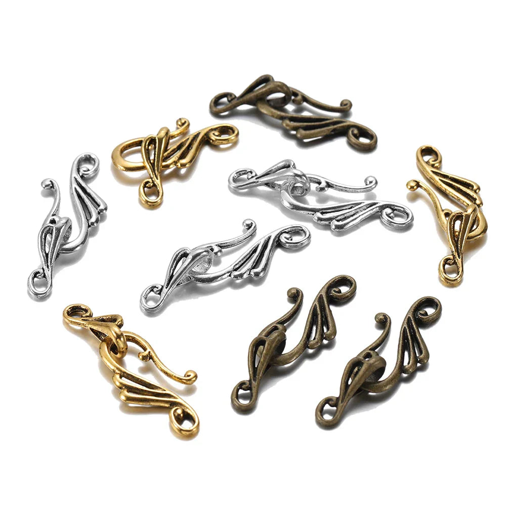 Antique bronze silver metal clasps with musical note hook and ornate scrollwork design for jewelry making diy