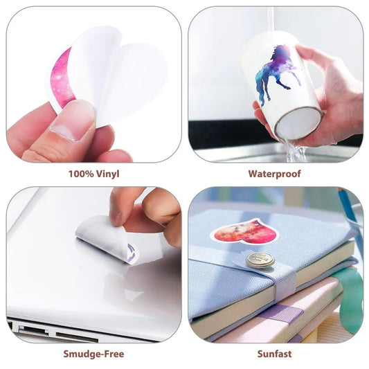 A vibrant 100 vinyl sticker showing the back with a cosmic pink and purple galaxy design for fridge phone laptop use