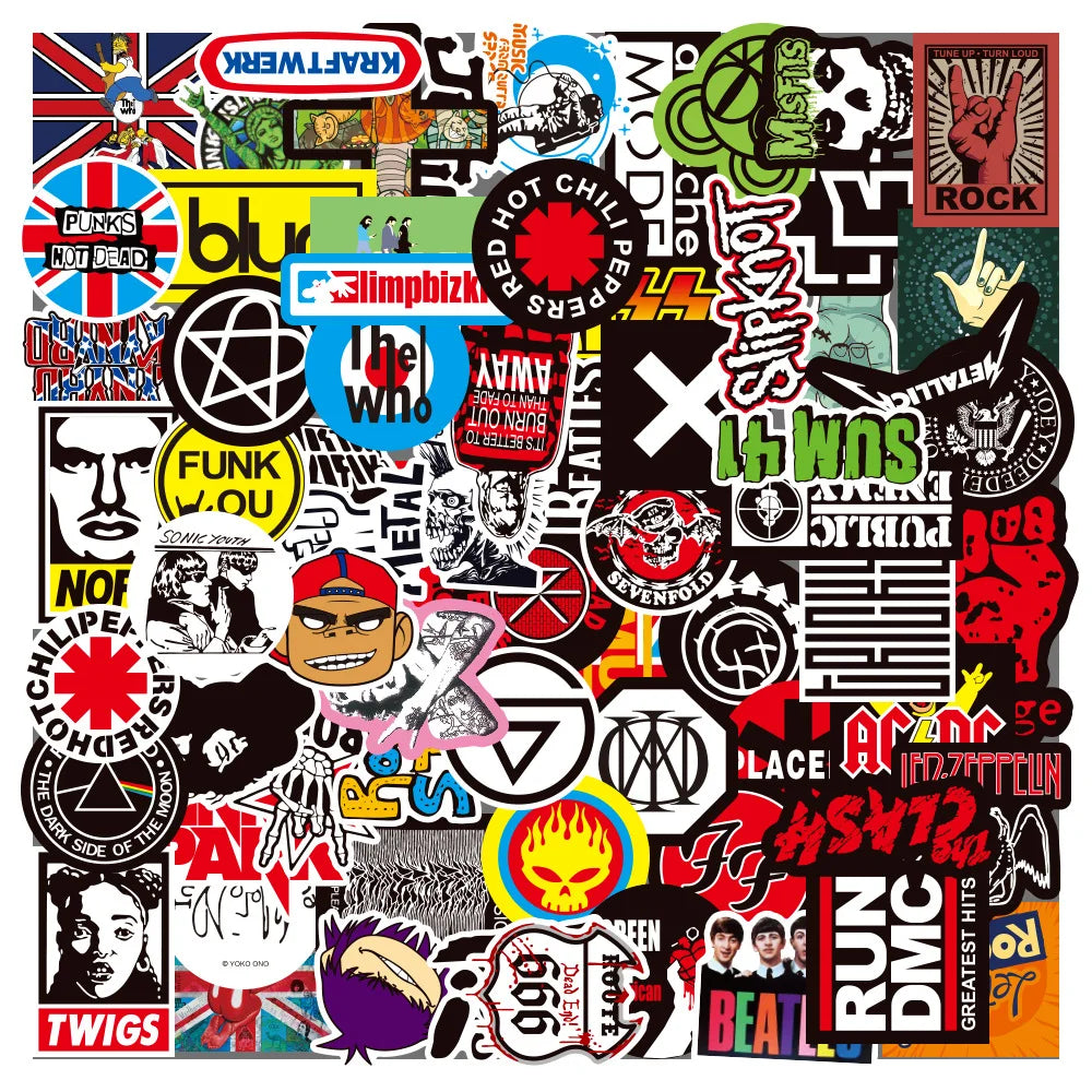 A vibrant collage of colorful punk style stickers featuring personalized decorative graffiti logos for toys diy scrapbook use