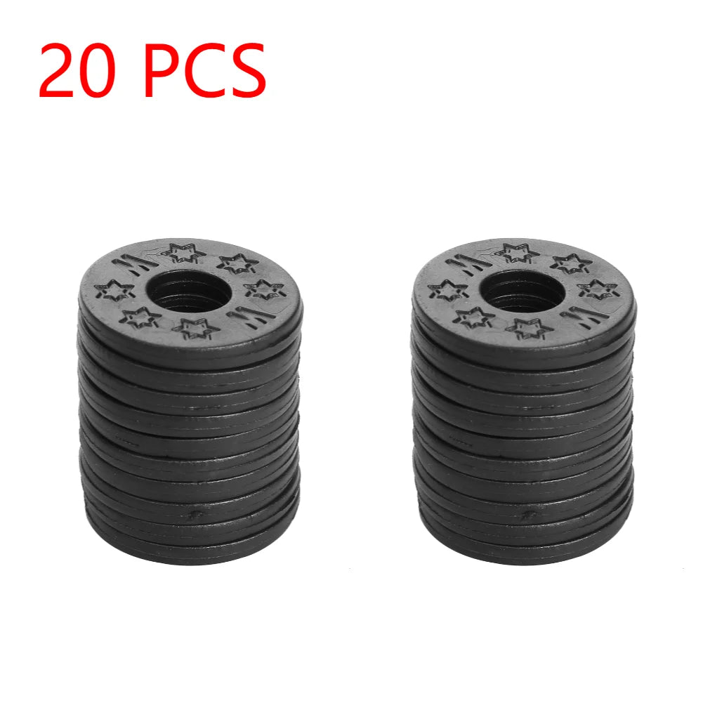 Black star-patterned metal washers 20 pieces per pack for rubber guitar strap locks on acoustic electric guitar bass