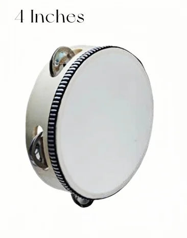 Silver wedding tambourine with white drumhead and black beaded edge featuring three jingles for adults hand drums