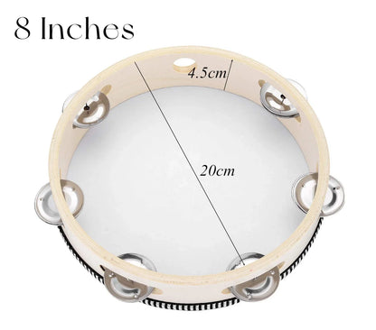 Beige wooden wedding tambourine with eight silver jingles and striped edge for adults hand drums musical instruments tambourine