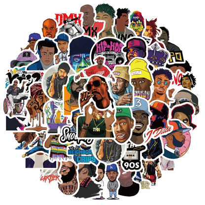 A vibrant collection of 64pcs hiphop music stickers diy travel featuring colorful laptop waterproof classic decal designs