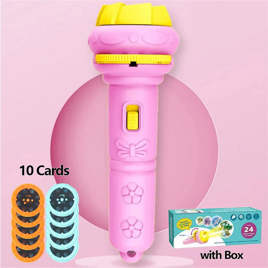 Pink and yellow plastic cartoon projection flashlight with floral embossed details for patterns creative children and projector baby toys