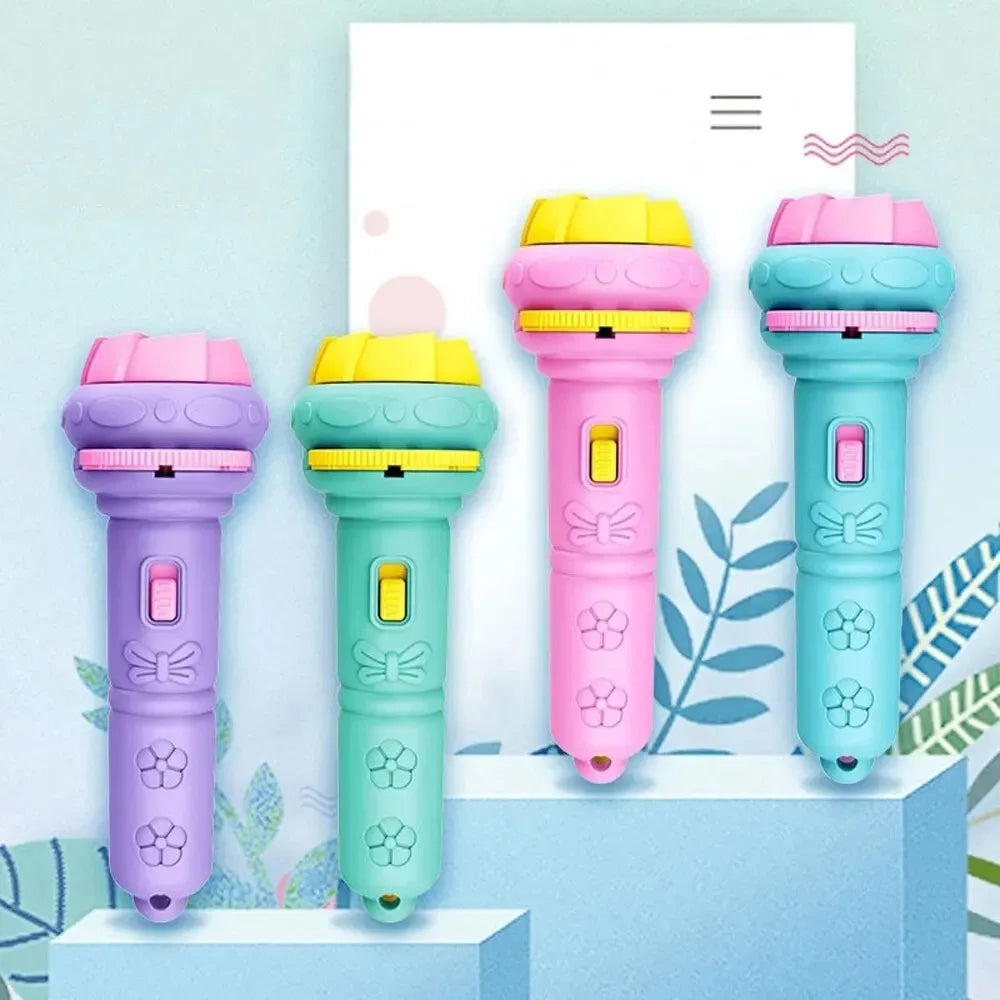 Colorful plastic cartoon projection flashlight toy microphones with butterfly and flower designs for children patterns creative use
