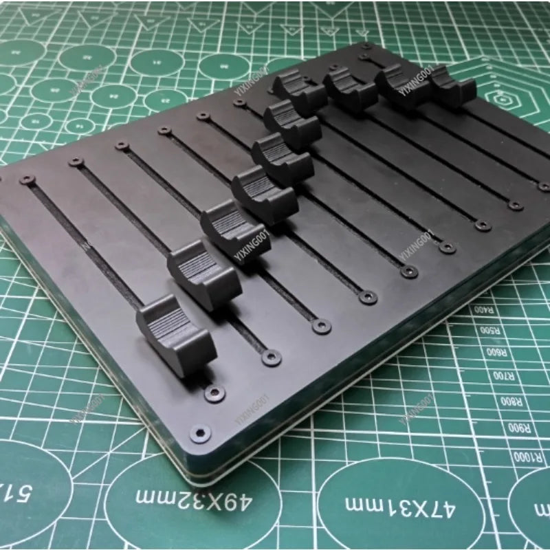 Black plastic 10-channel usb midi fader controller with multiple adjustable sliders and custom cc software for type beat music