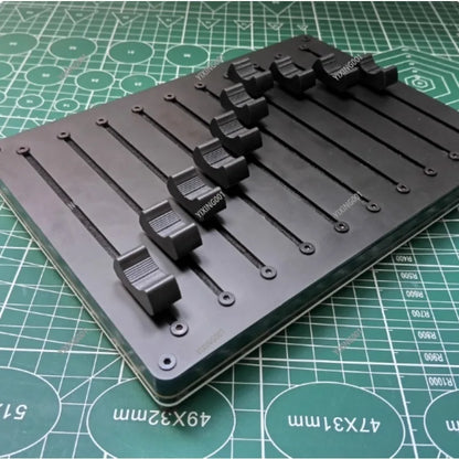 Black plastic 10-channel usb midi fader controller with multiple adjustable sliders and custom cc software for type beat music