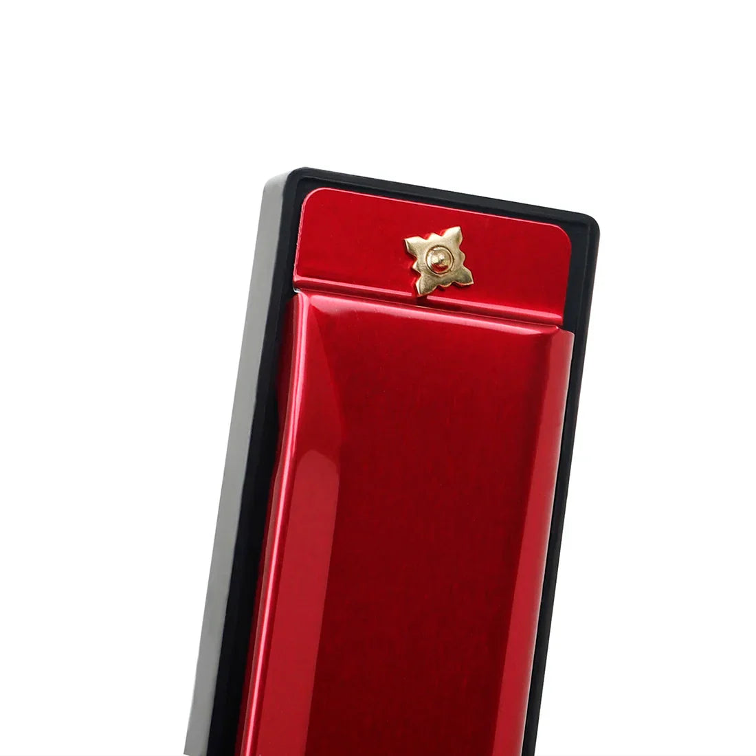 Red glossy rectangular packing box with black border and gold star clasp for harmonica colorful metal educational toy orff