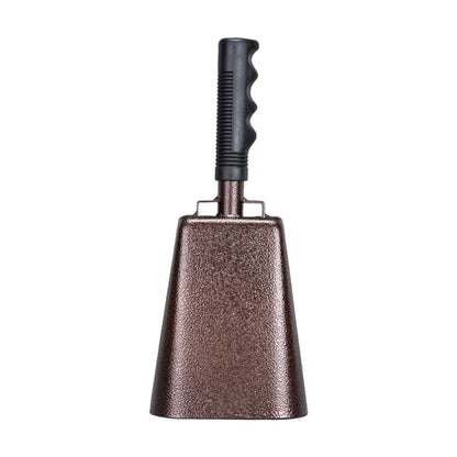 Bronze colored 10 inch cowbell noise maker with black textured grip handle iron musical instrument decoration