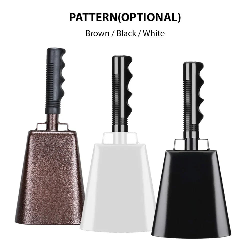 10 inch cowbell noise makers percussion musical instrument iron decorations with textured metallic body and ribbed handle in brown black or white finishes
