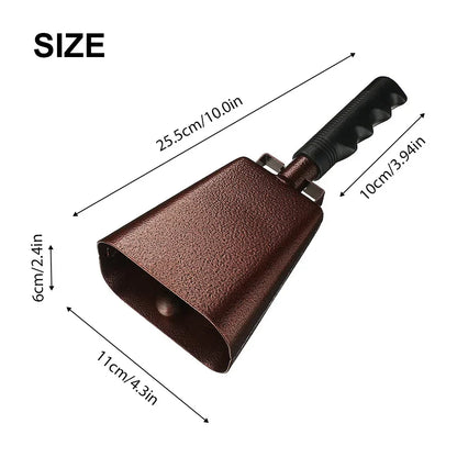 Brown leather 10 inch cowbell noise maker with black textured handle iron percussion instrument decorations