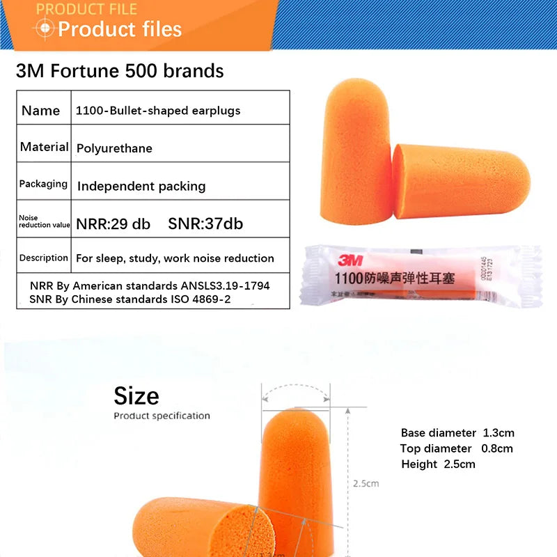 Bright orange 3M polyurethane earplugs designed for noise reduction and industrial protective machinery use