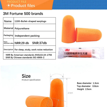 Bright orange 3M polyurethane earplugs designed for noise reduction and industrial protective machinery use