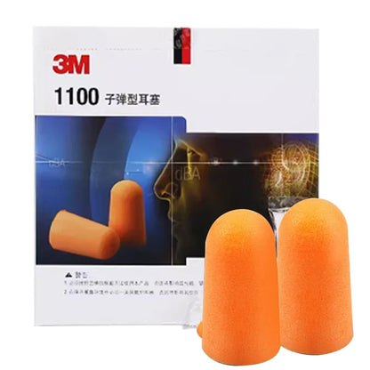 Orange foam 3m earplugs in front of branded package designed for noise reduction and industrial protective use