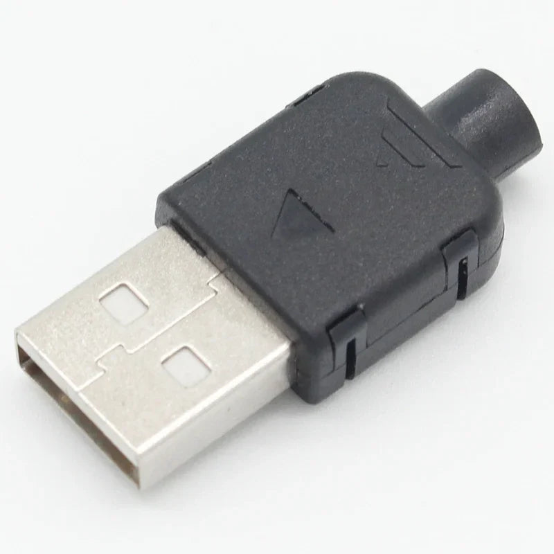 Black plastic usb a type male connector with metallic silver usb a plug for diy data connection assembly