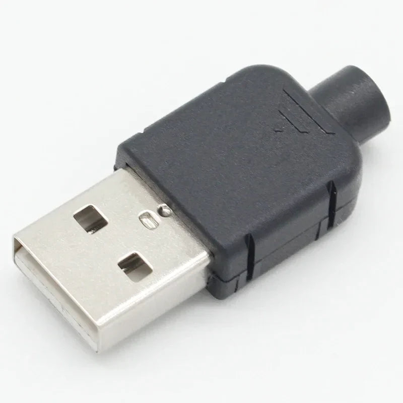 Black plastic usb 2.0 connector with metallic silver usb-a plug 4 pin solder type for data connection assembly