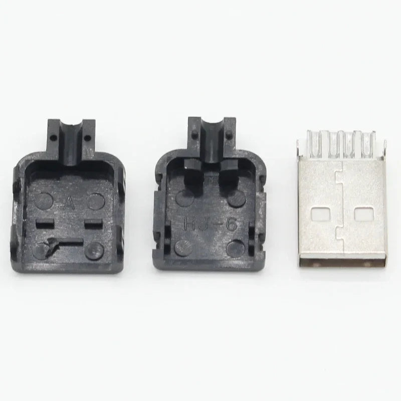Black plastic usb connector housing with silver metal usb plug assembly for diy usb 2.0 a type male 4 pin adapter
