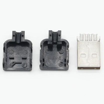 Black plastic usb connector housing with silver metal usb plug assembly for diy usb 2.0 a type male 4 pin adapter