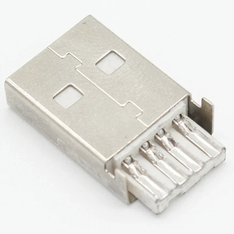 Silver metal usb type-a female connector with rectangular housing and contact pins for diy usb 2.0 assembly sockets