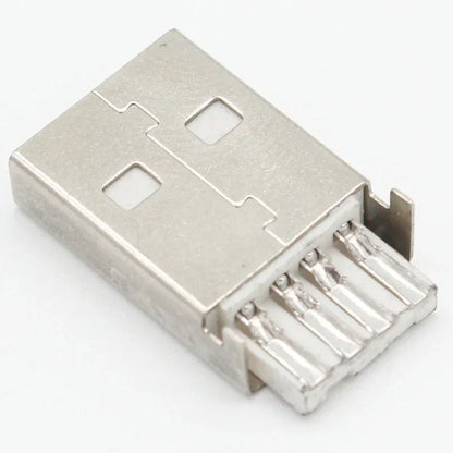 Silver metal usb type-a female connector with rectangular housing and contact pins for diy usb 2.0 assembly sockets