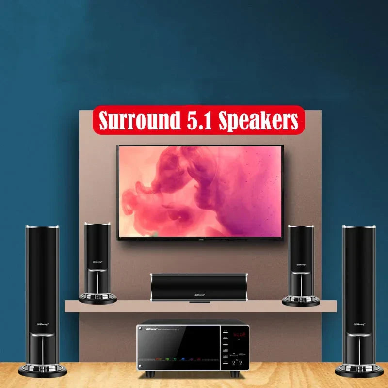 Black 1000w high-power ktv bluetooth speaker system with sleek cylindrical towers and surround sound subwoofer for living room ktv