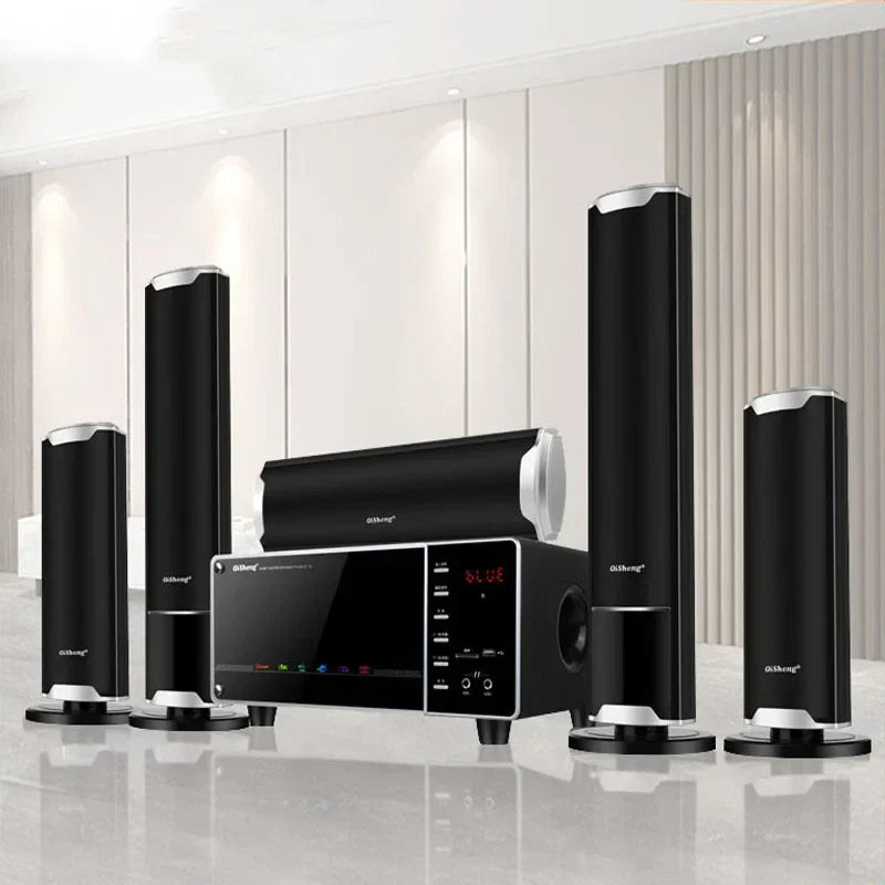 Black and silver giheng 5.1-channel home theater sound system with 1000W surround sound subwoofer for living room ktv