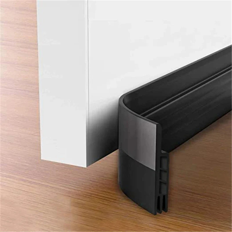 Black rubber 100cm silicone door draft excluder with sleek design and metallic accent for sound and wind insulation