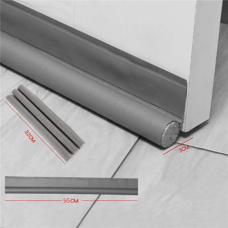 Gray high quality 100cm silicone door rubber draught excluder strip 3cm thick installed at bottom of doorway