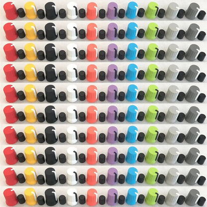 Rows of colorful plastic high and low eq gain knob caps for pioneer djm750 mixer ddj-sb and aero djm-t1 controllers
