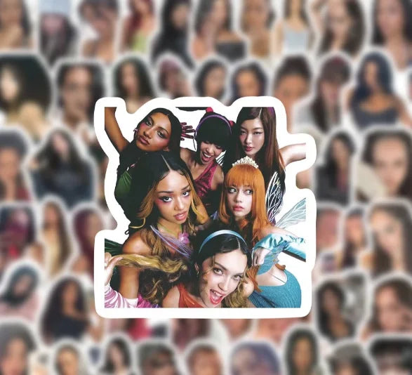 A white-bordered 100pcs set kpop katseye stickers collage featuring six women for megan fans gift decoration