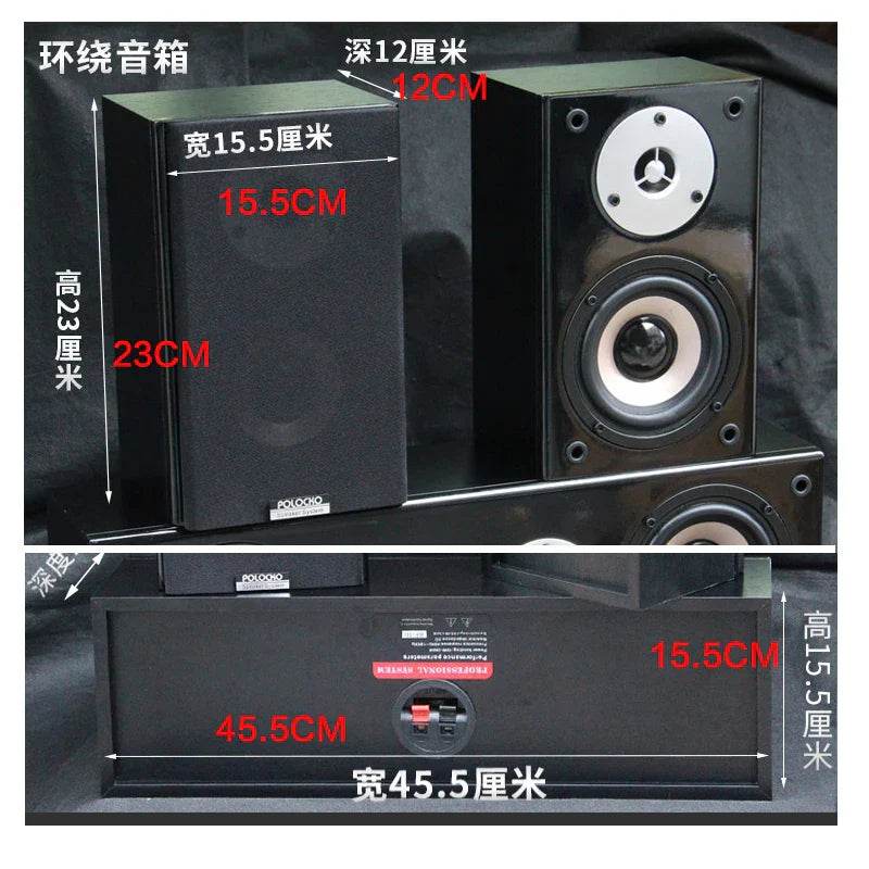 Black polk 100w 4 inch high power power wall mount center surround speaker with glossy finish and rear-mounted subwoofer