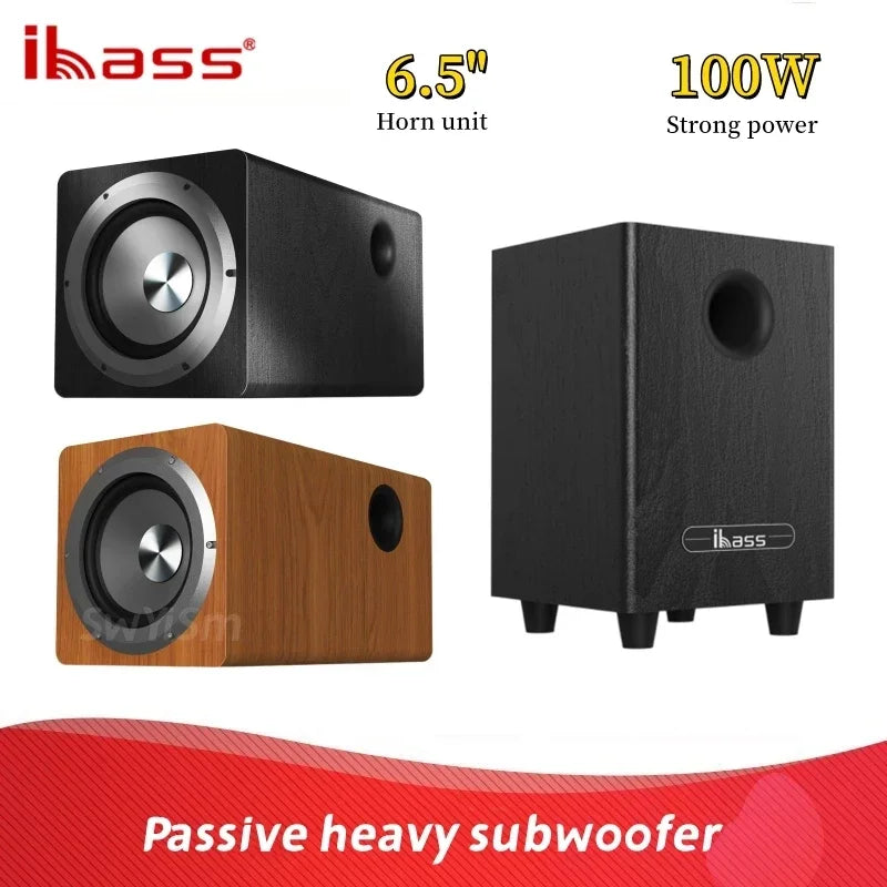 Black and wood finish 100w high power 6.5 inch passive subwoofer home theater speaker with silver cone and ibass logo