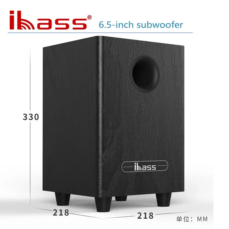 Black wood-grain finished 6.5-inch 100w passive subwoofer home theater speakers with circular port and car speaker amplifier logo