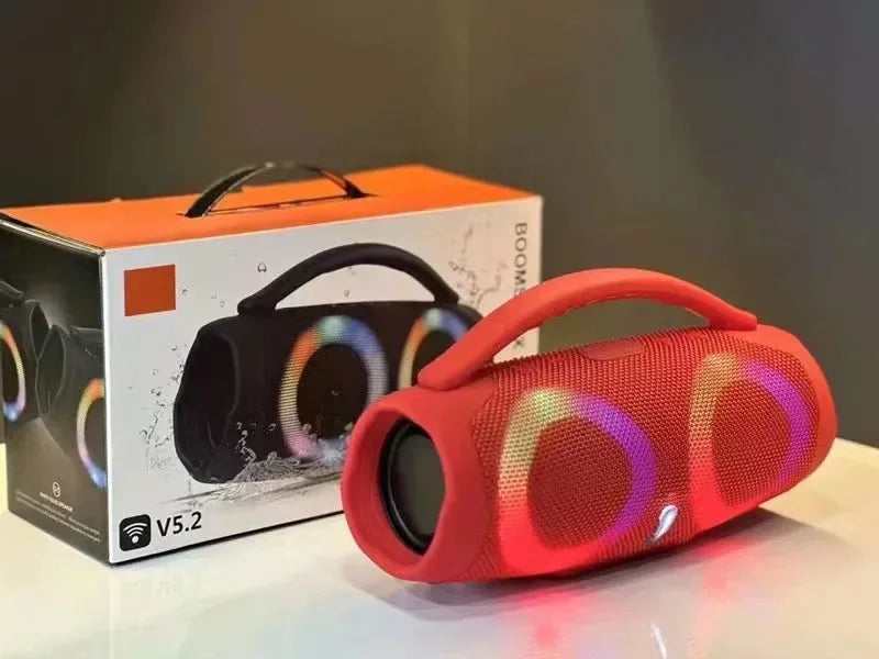 Red textured 100w high power waterproof wireless subwoofer portable speaker with rgb lighting and stereo surround tws