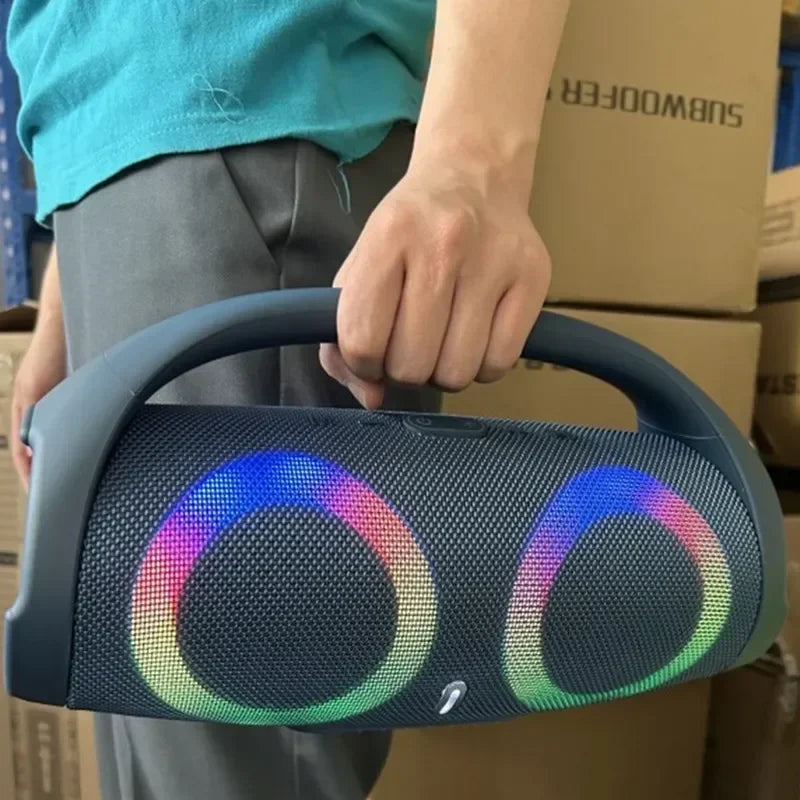 Black 100w high power portable bluetooth speaker with waterproof wireless subwoofer and stereo surround tws rgb lighting