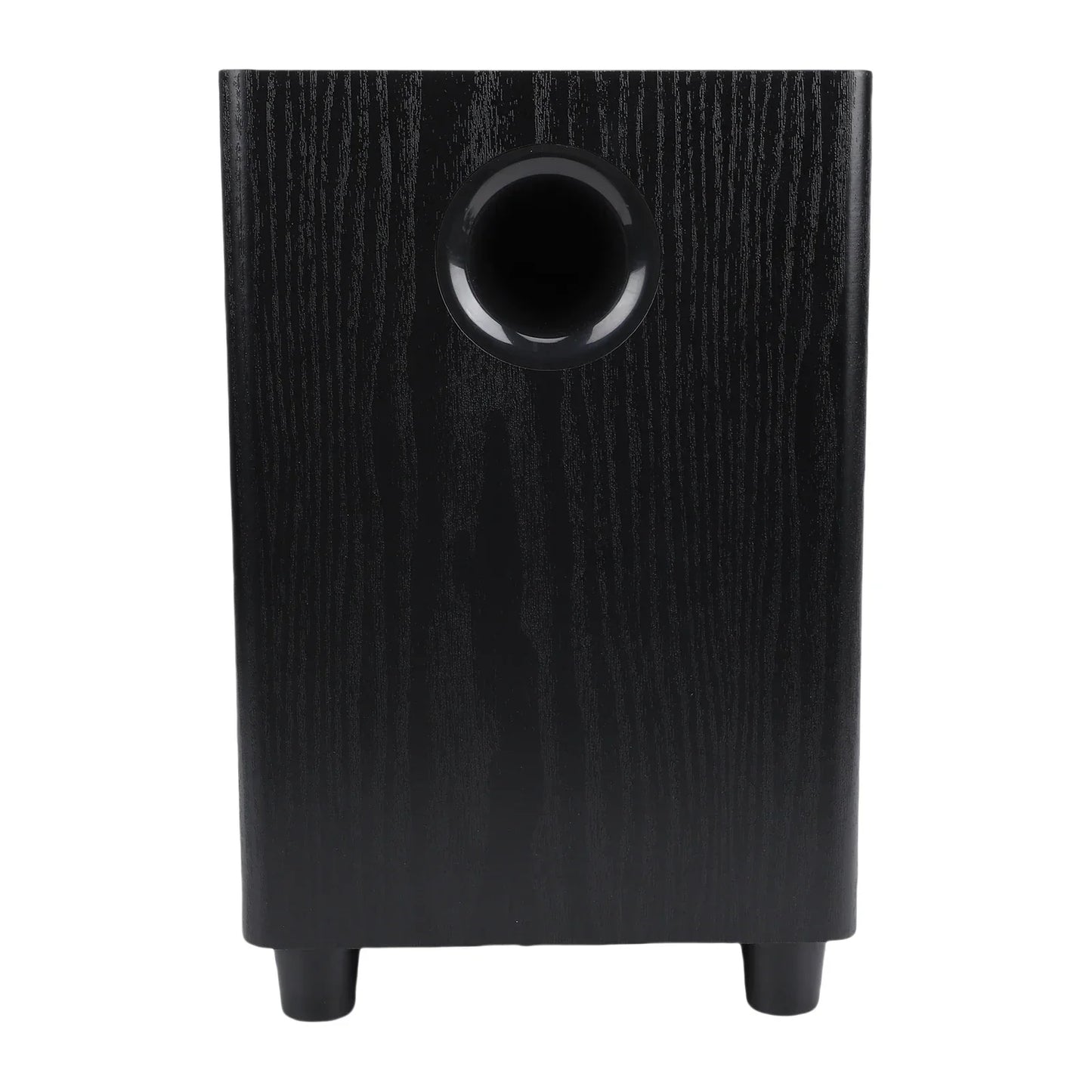 Black wood-grain textured 100w 6.5 inch independent passive subwoofer speaker with front circular port for home theater party