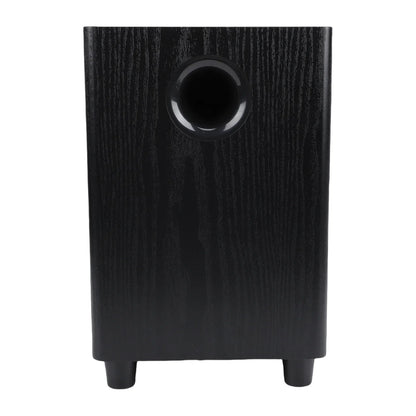 Black wood-grain textured 100w 6.5 inch independent passive subwoofer speaker with front circular port for home theater party