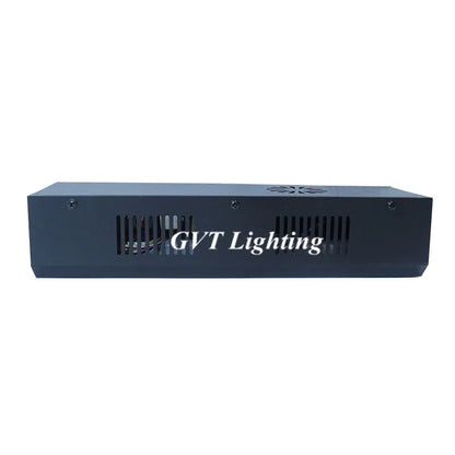 Black rectangular 100w led strobe light with ventilation slits and gvt lighting branding featuring speed auto control functions