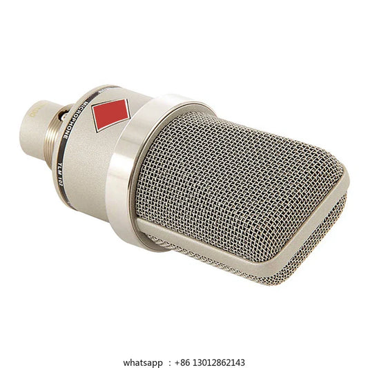 Silver tlm 102 large diaphragm heart-shaped condenser microphone wired with red logo and metal mesh grille for vocal use