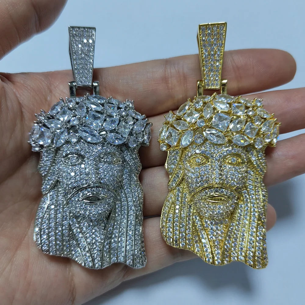 Hip Hop 5A+ CZ Stone Paved Bling Iced Out Big JESUS PIECES Pendants Necklaces for Men Rapper Jewelry with 14MM cuban chain