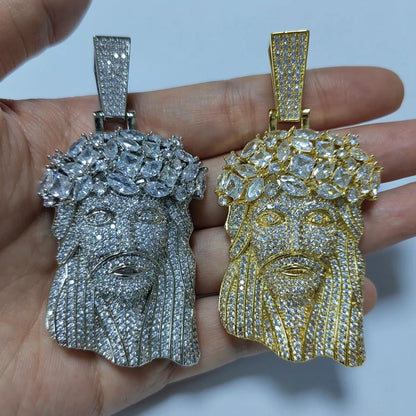 Hip Hop 5A+ CZ Stone Paved Bling Iced Out Big JESUS PIECES Pendants Necklaces for Men Rapper Jewelry with 14MM cuban chain