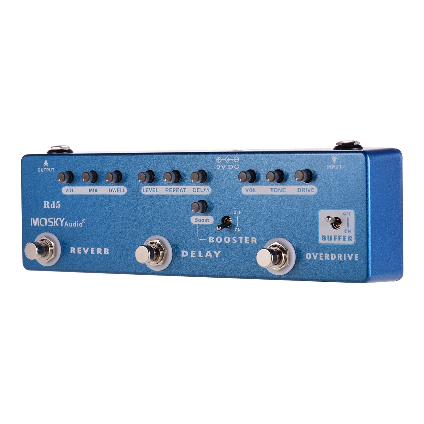 MOSKYAudio RD5 5-in-1 Guitar Multi-Effects Pedal Reverb + Delay + Booster + Overdrive + Buffer Full Metal Shell with True Bypass