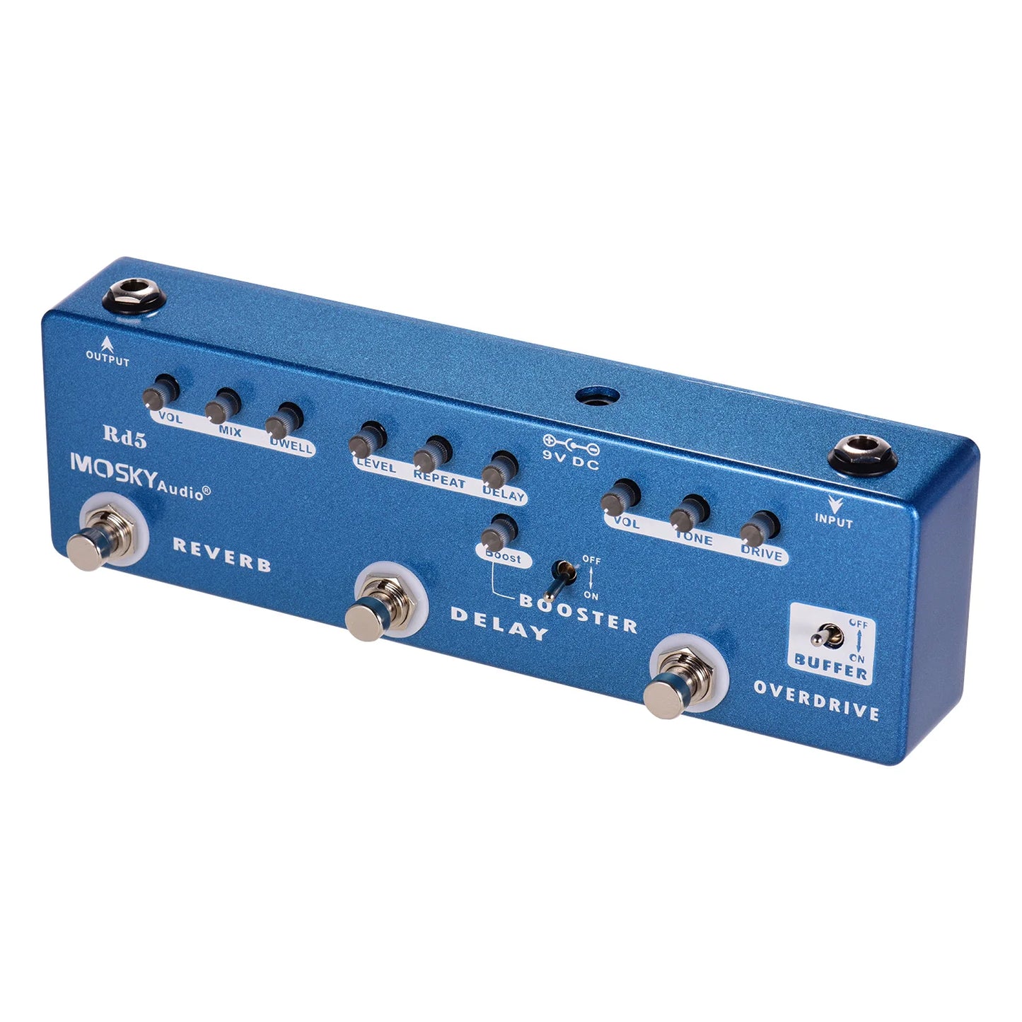 MOSKYAudio RD5 5-in-1 Guitar Multi-Effects Pedal Reverb + Delay + Booster + Overdrive + Buffer Full Metal Shell with True Bypass