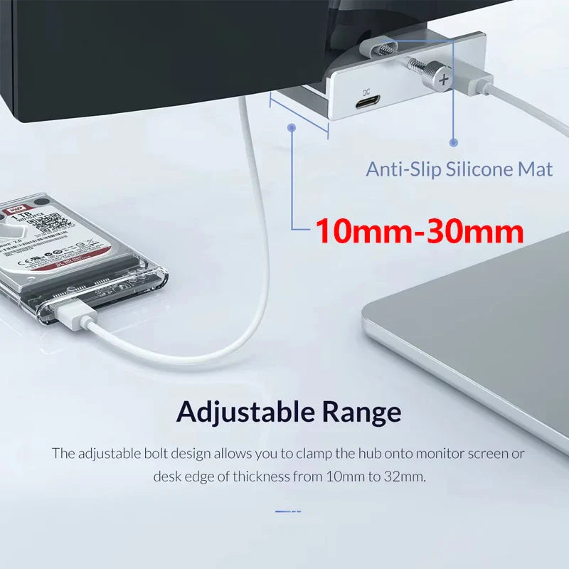 Silver aluminum alloy monitor stand clamp with anti-slip silicone mat and adjustable bolt for 10-30mm power supply mounting