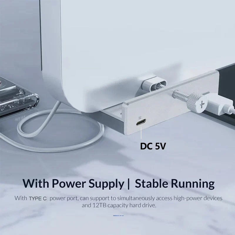 White aluminum alloy 10gbps hub usb3.2 splitter adapter with type-c power supply port for stable high-power use