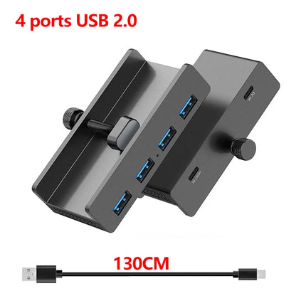 Black aluminum alloy 10gbps usb3.2 hub with four blue ports adjustable mounting knobs and 130cm cable for 10-30mm use