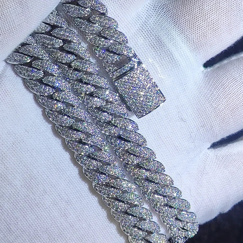 A sparkling silver 10mm hip hop bubbles cuban link chain bracelet with clear cubic zirconia stones for birthday personalized gift