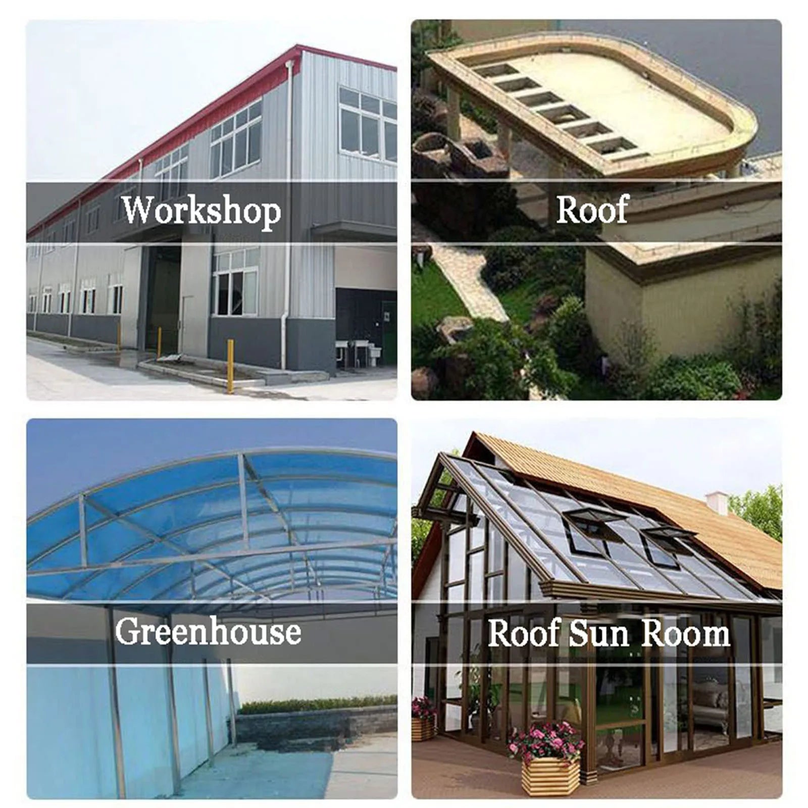 Image showing four architectural structures highlighting applications of a 10mm sound insulation mat for noise reduction